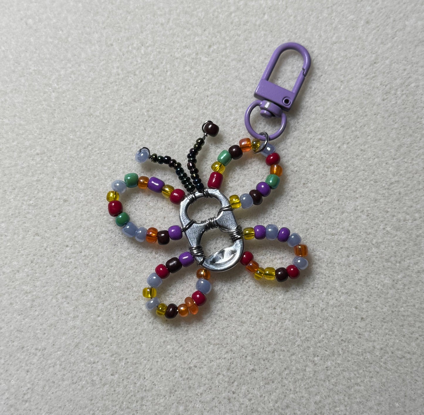 Soda Tab Beaded Butterfly Keychain
