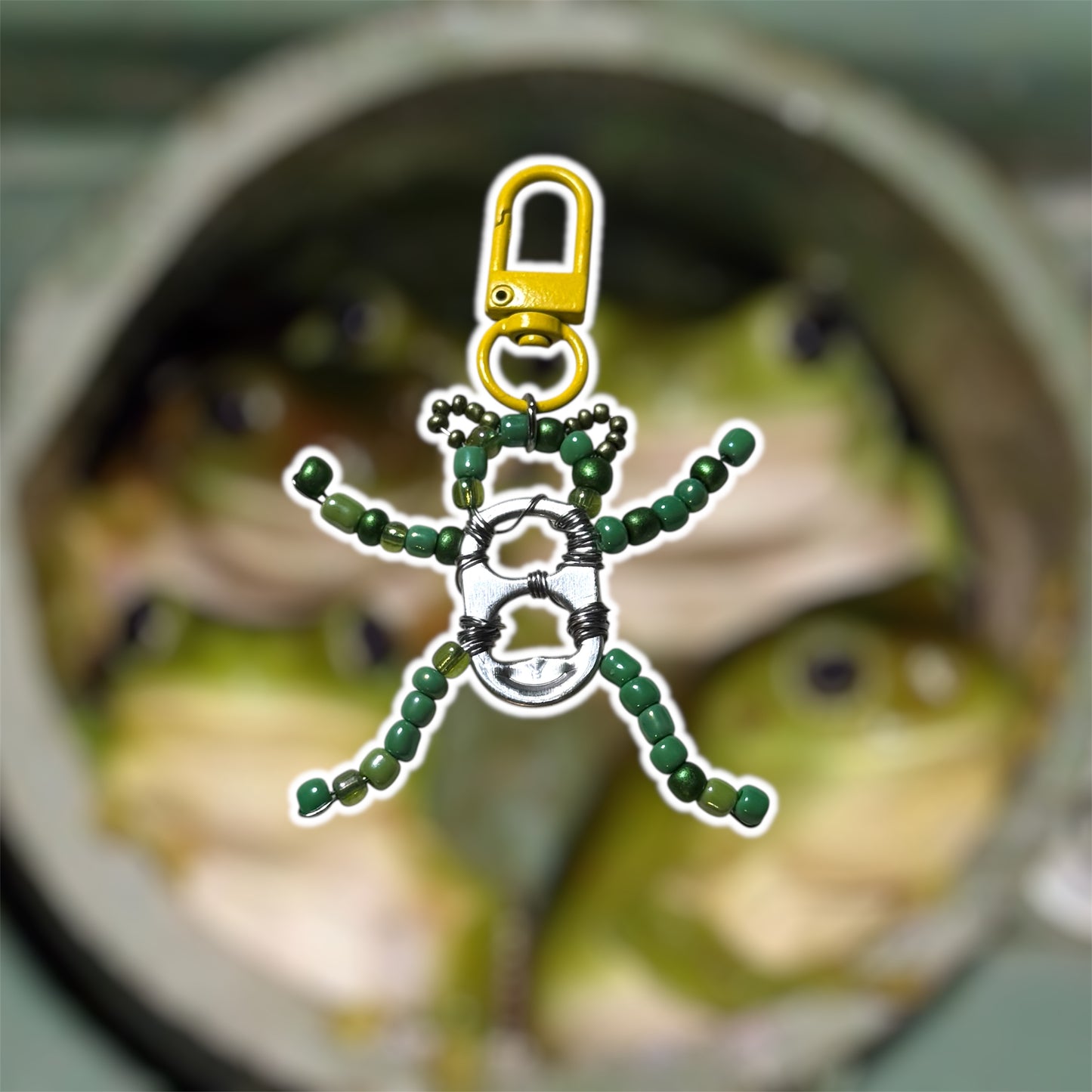Soda Tab Beaded Frog Keychain